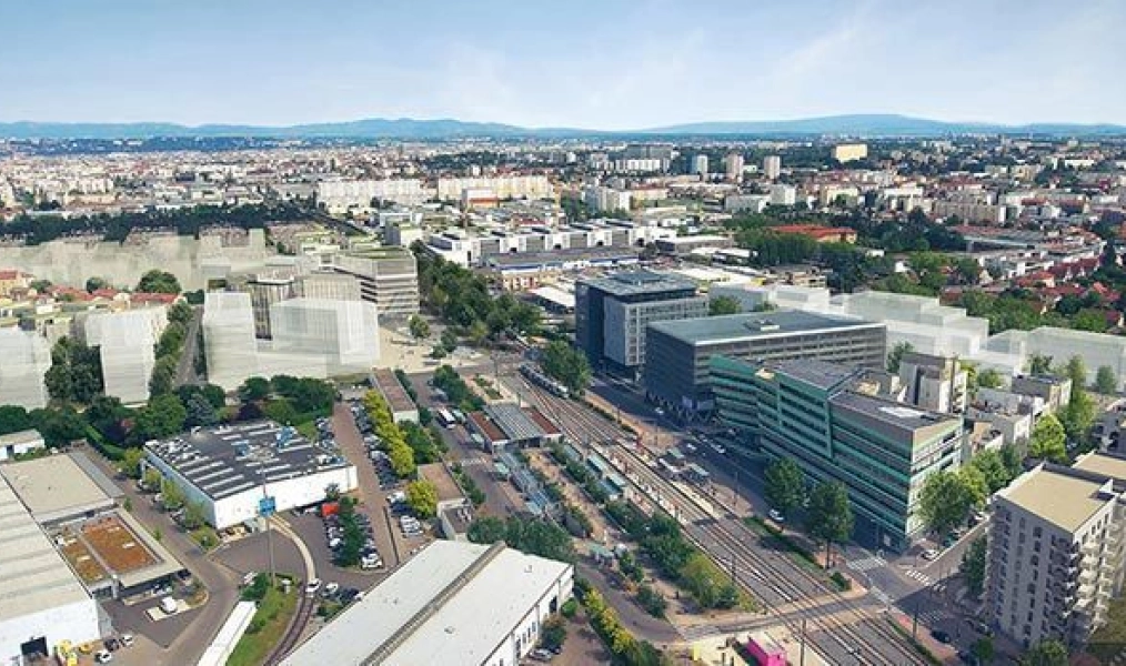 Vue aérienne quartier Carré de Soie Grand Clément